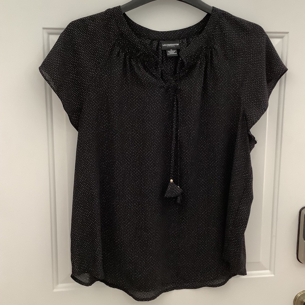 Liz Claiborne Black &‎ White Polka Dot Sheer Blouse Size XL
